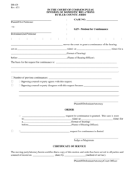 Form DR629 G29 - Motion for Continuance - Butler County, Ohio