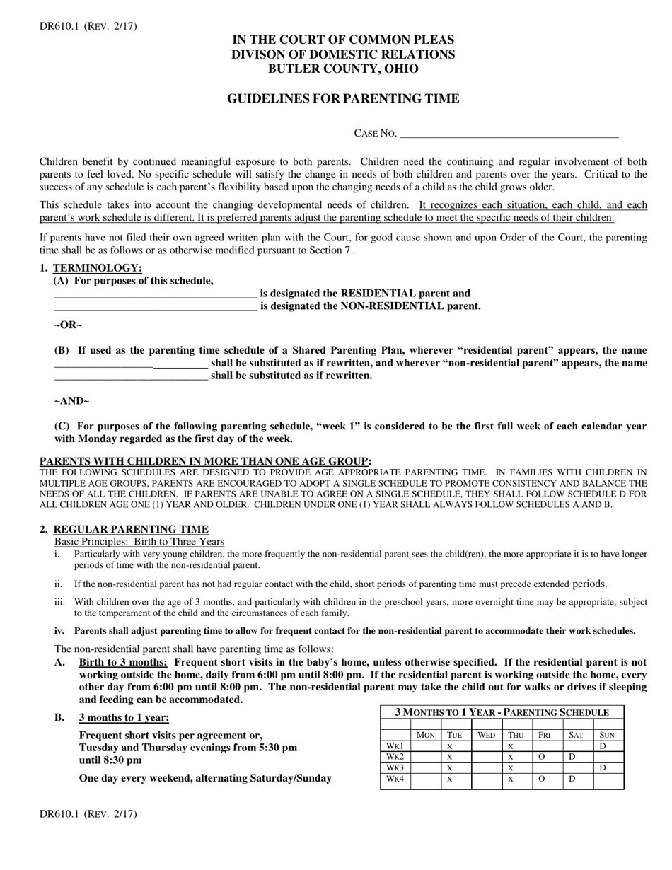 Form DR610.1 Guidelines for Parenting Time - Butler County, Ohio, Page 1