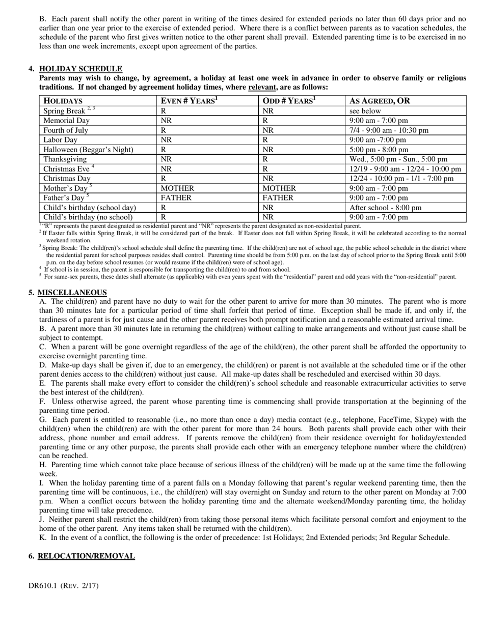 Form DR610.1 Guidelines for Parenting Time - Butler County, Ohio, Page 3