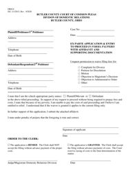 Document preview: Form DR824 Ex Parte Application & Entry to Proceed in Forma Pauperis With Affidavit and Supporting Documentation - Butler County, Ohio