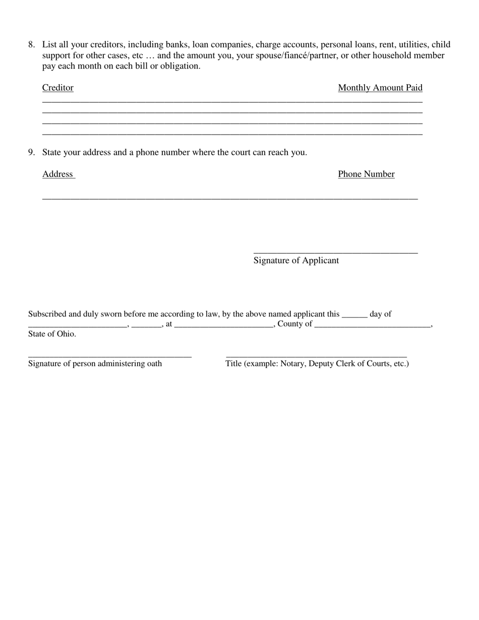 Form DR824 Ex Parte Application  Entry to Proceed in Forma Pauperis With Affidavit and Supporting Documentation - Butler County, Ohio, Page 4