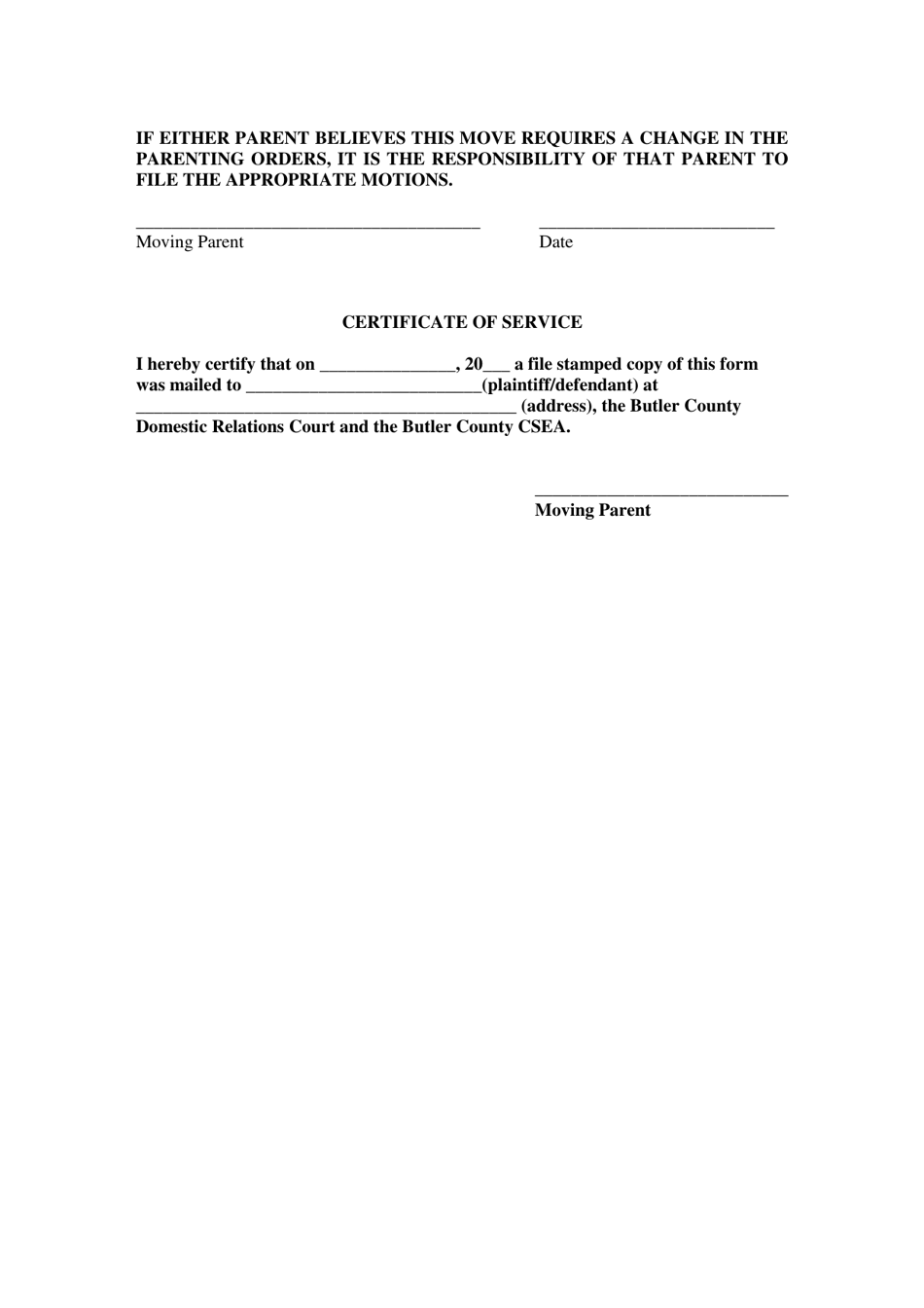 Form C13 Notice of Intent to Relocate Within Butler County - Butler County, Ohio, Page 2