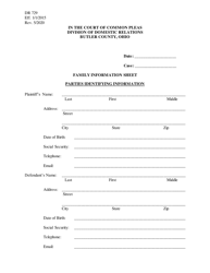 Form DR729 Family Information Sheet - Butler County, Ohio