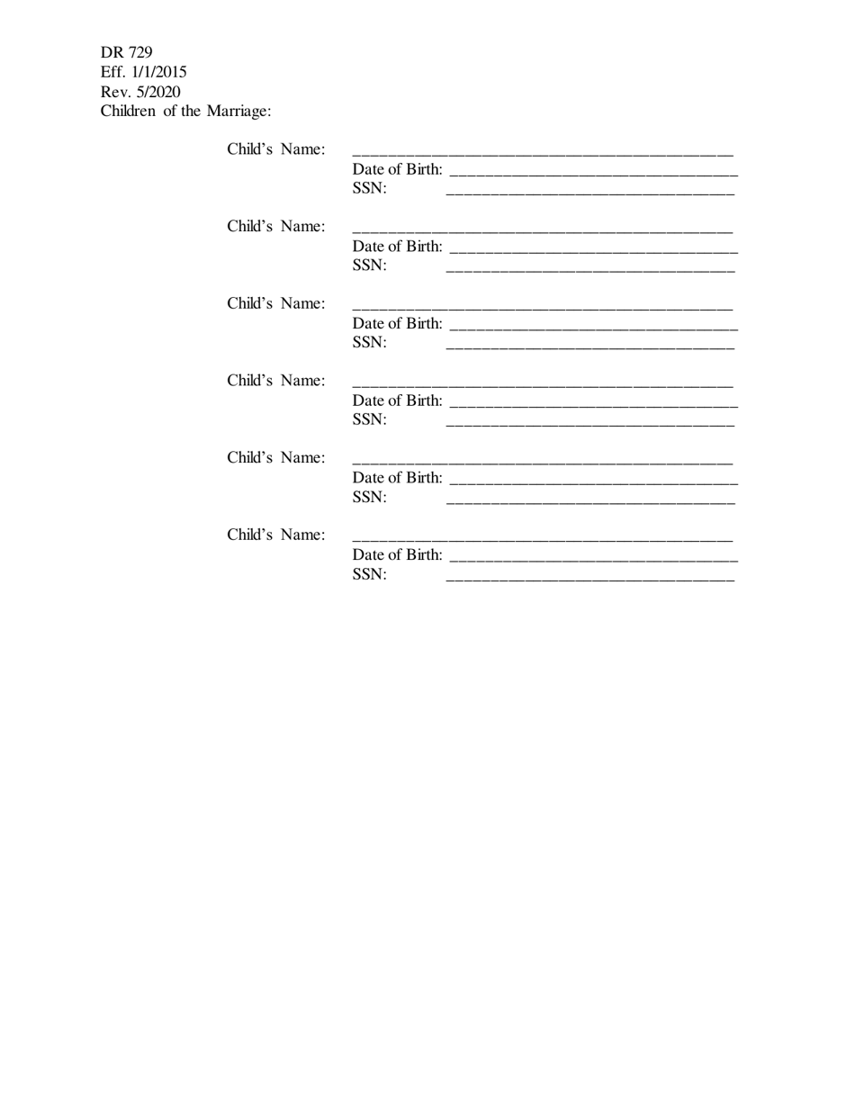 Form DR729 Family Information Sheet - Butler County, Ohio, Page 2