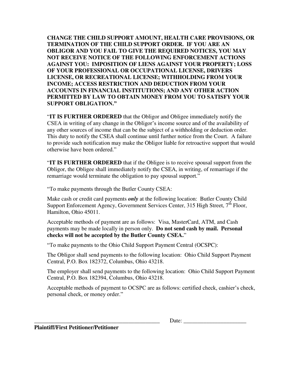 Form C18 Mandatory Spousal Support Language - Butler County, Ohio, Page 3