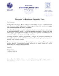 Document preview: Consumer VS. Business Complaint Form - Orange County, Florida