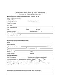 Consumer VS. Business Complaint Form - Orange County, Florida, Page 2