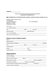 Construction Complaint Form - Orange County, Florida, Page 3