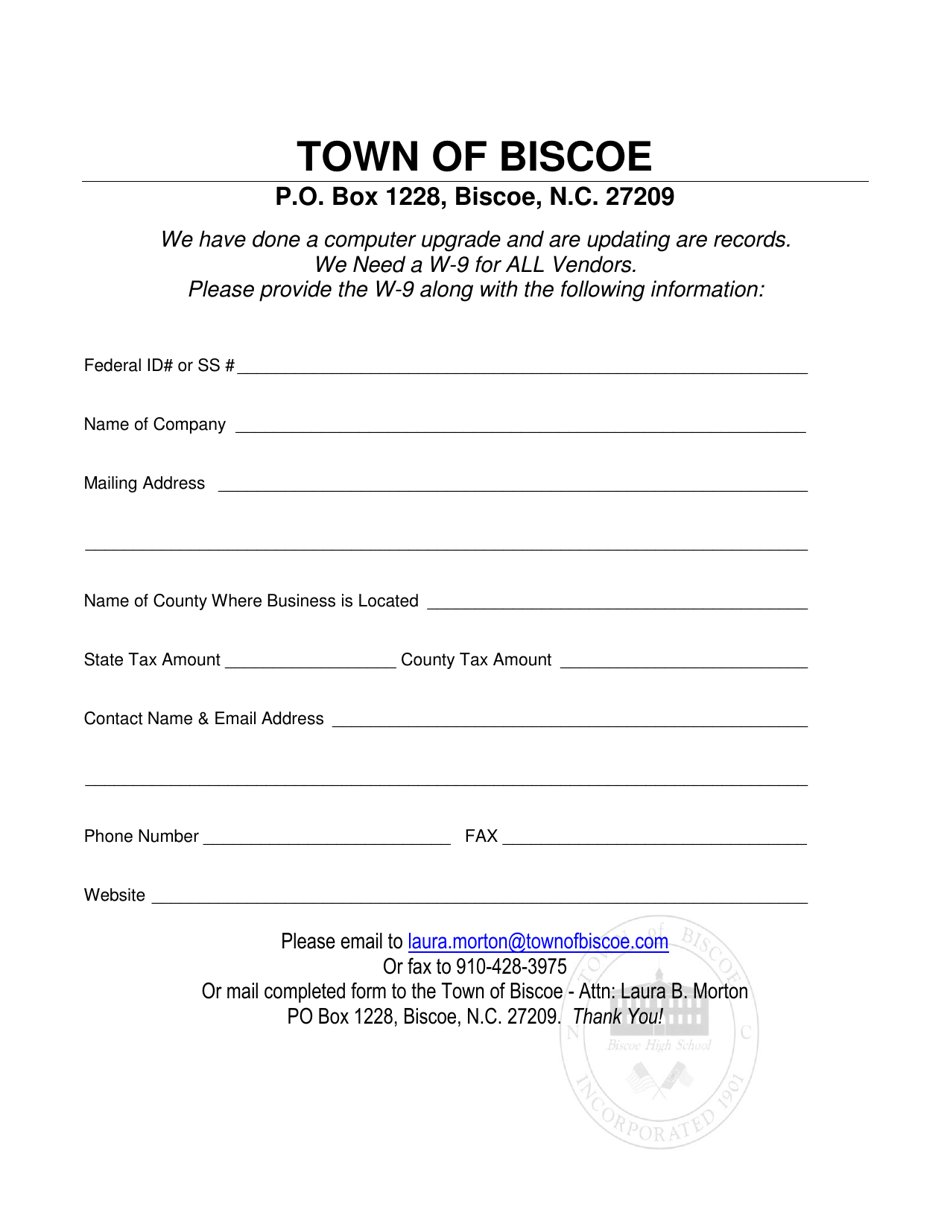 Town of Biscoe, North Carolina Vendor Updates Fill Out, Sign Online