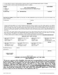 Form CLK/CT.070 Civil Action Summons (B) Form for Personal Service on a Natural Person - Miami-Dade County, Florida (English/Spanish/French/Haitian Creole)