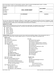 Form CLK/CT96 Civil Cover Sheet - Miami-Dade County, Florida