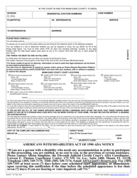 Form CLK/CT.141 Residential Eviction Summons - Miami-Dade County, Florida (English/Spanish/French/Haitian Creole)