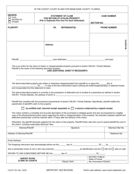 Document preview: Form CLK/CT931 Statement of Claim for Return of Stolen Property - Miami-Dade County, Florida