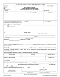 Document preview: Form CLK/CT.543 Statement of Claim (Towed and/or Stored Vehicles) - Miami-Dade County, Florida