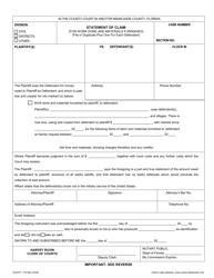 Document preview: Form CLK/CT.175 Statement of Claim (For Work Done and Materials Furnished) - Miami-Dade County, Florida