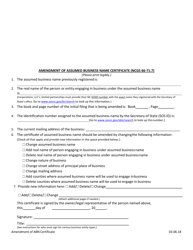 Amendment of Assumed Business Name Certificate (Ncgs 66-71.7) - North Carolina
