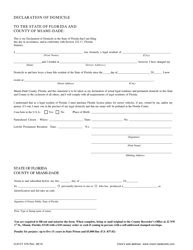 Document preview: Form CLK/CT578 Declaration of Domicile - Miami-Dade County, Florida