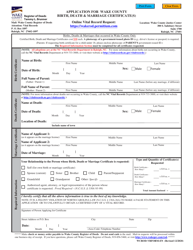 Document preview: Application for Wake County Birth, Death & Marriage Certificate(S) - Wake County, North Carolina