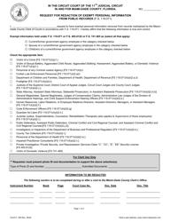 Document preview: Form CLK/CT.455 Request for Redaction of Exempt Personal Information From Public Records (F.s. 119.071) - Miami-Dade County, Florida