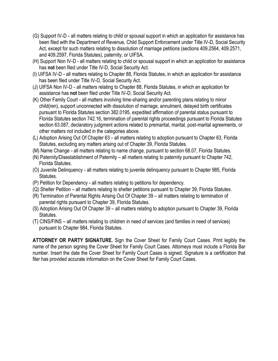 Form CLK / CT5 Cover Sheet for Family Court Cases - Miami-Dade County, Florida, Page 4
