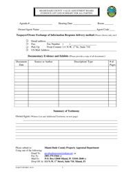 Form CLK/CT895 Evidence List and Summary for All Parties - Miami-Dade County, Florida