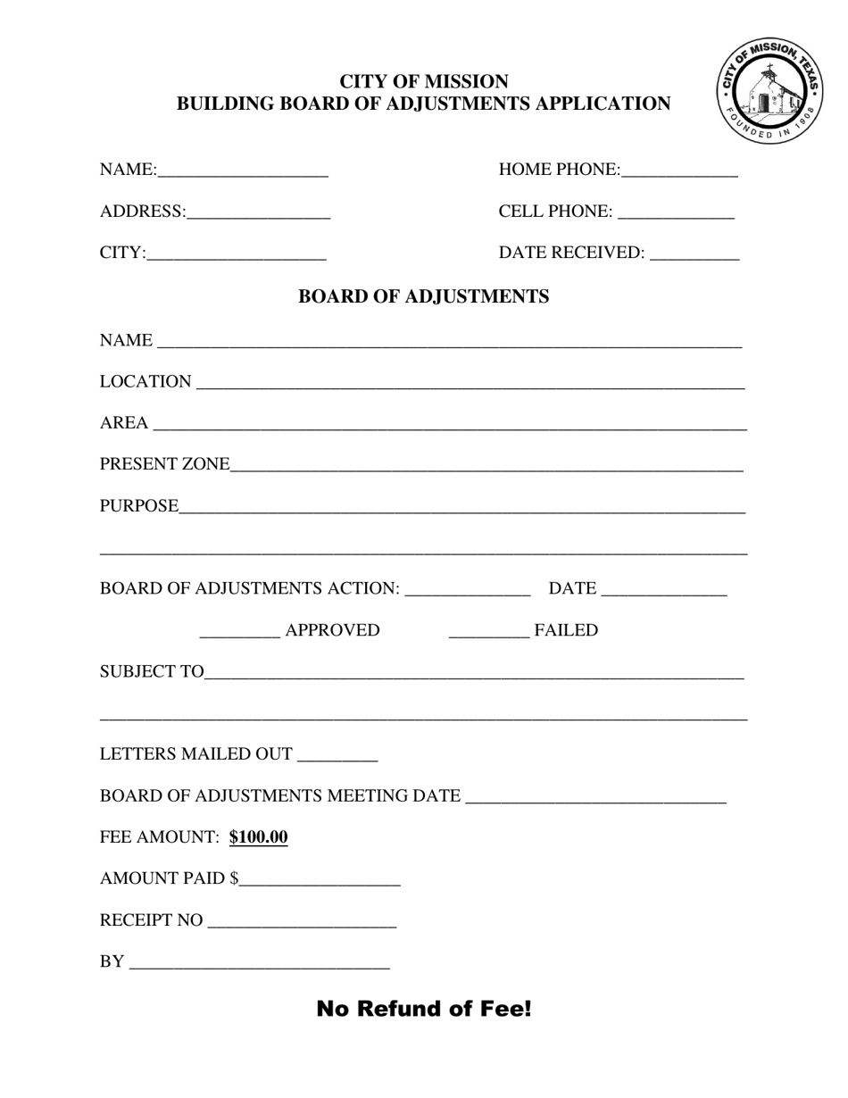 Building Board of Adjustments Application - City of Mission, Texas, Page 1