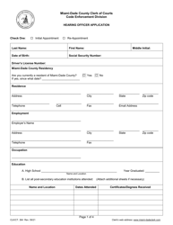 Form CLK/CT.364 Hearing Officer Application - Miami-Dade County, Florida