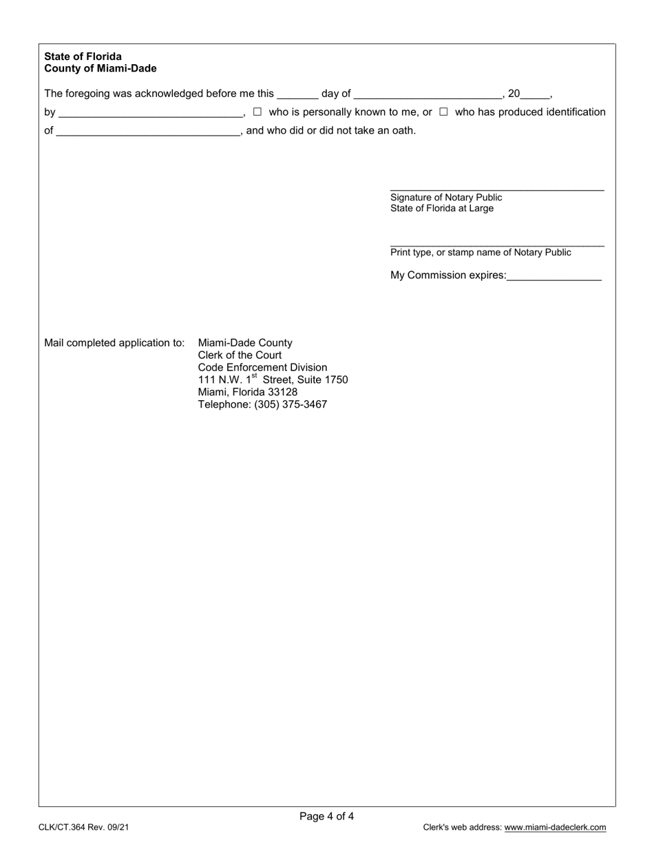 Form CLK / CT.364 Hearing Officer Application - Miami-Dade County, Florida, Page 4