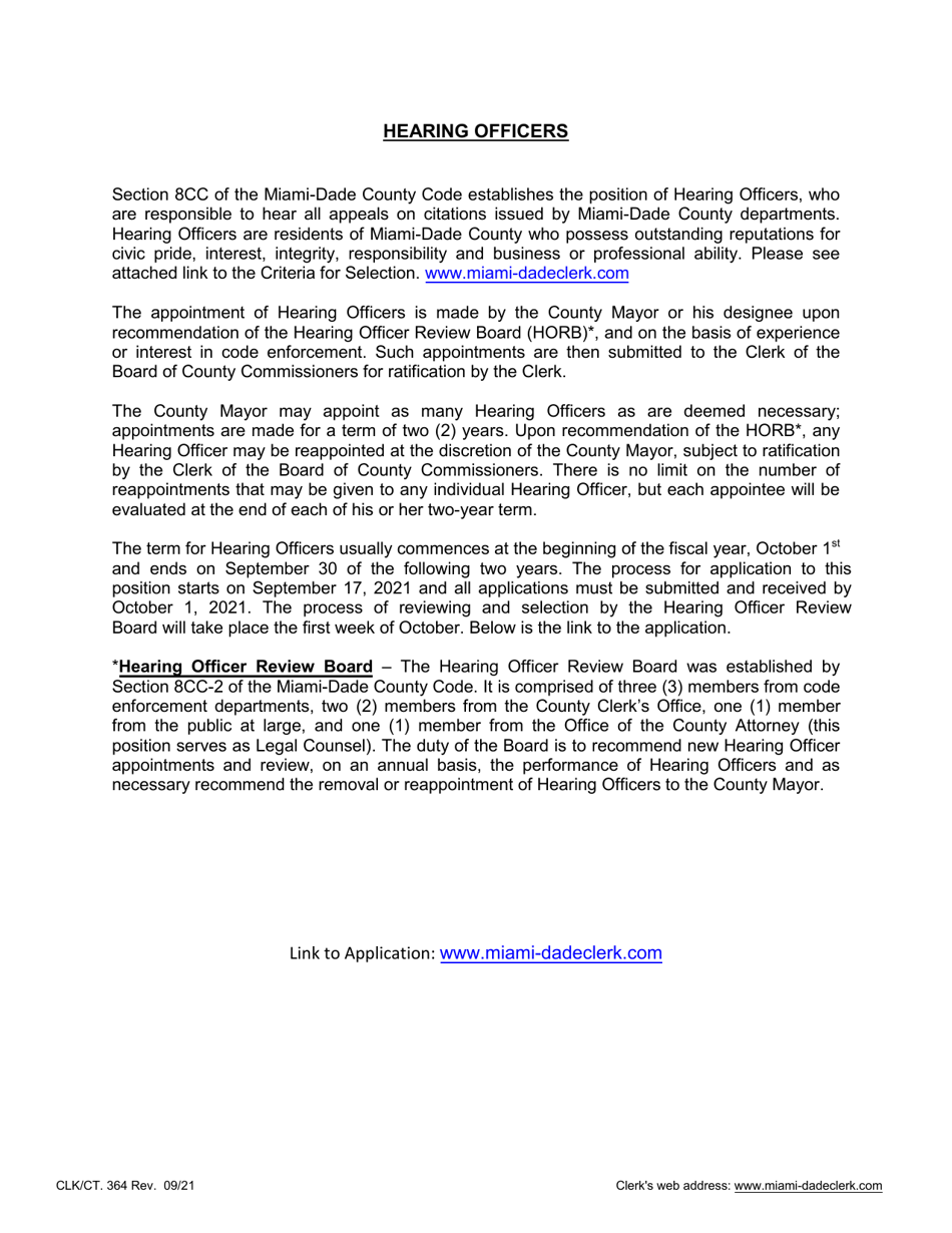 Form CLK / CT.364 Hearing Officer Application - Miami-Dade County, Florida, Page 5