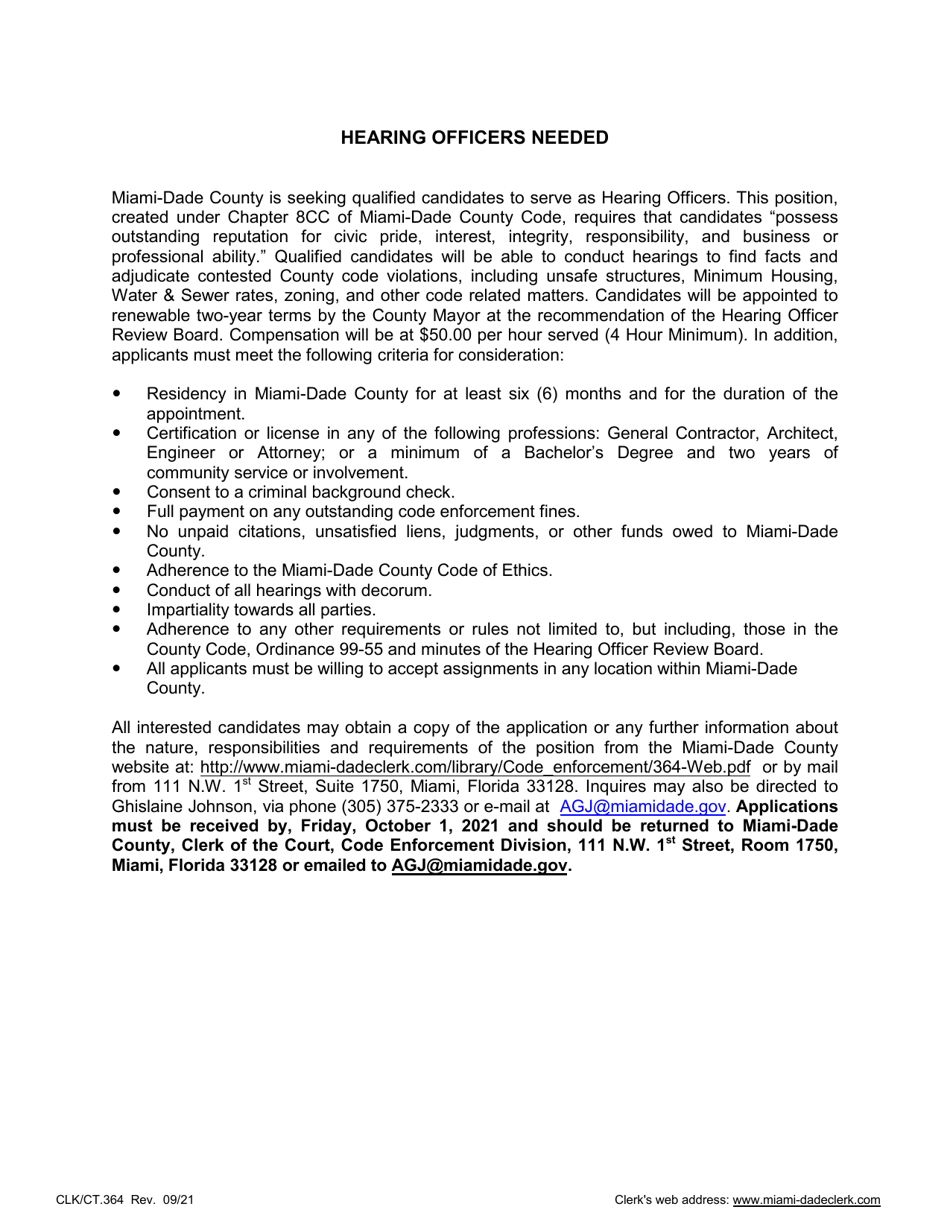 Form CLK / CT.364 Hearing Officer Application - Miami-Dade County, Florida, Page 6