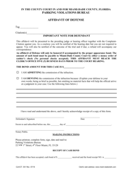 Document preview: Form CLK/CT.551 Affidavit of Defense - Miami-Dade County, Florida