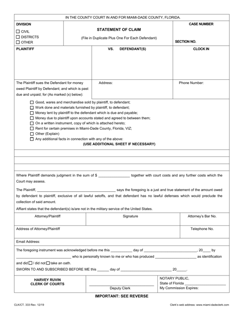 Form CLK/CT.333  Printable Pdf