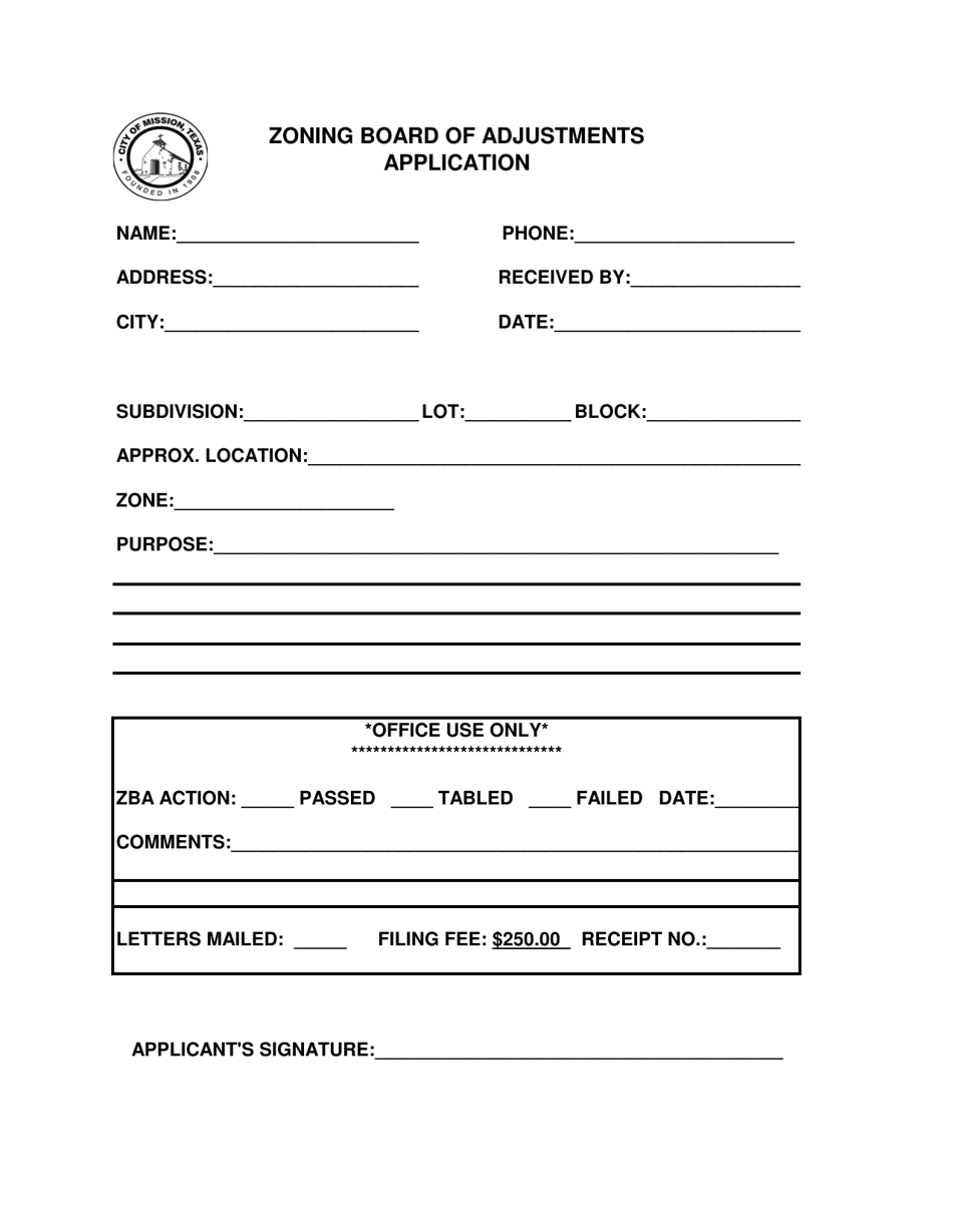 Zoning Board of Adjustments Application - City of Mission, Texas, Page 1