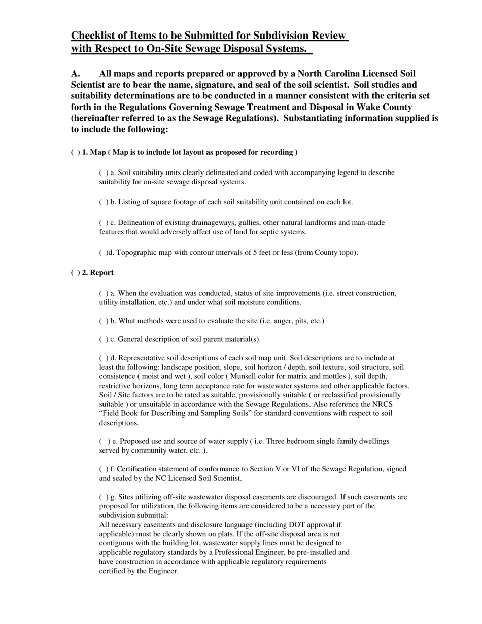 Wake County, Ohio Checklist of Items to Be Submitted for Subdivision