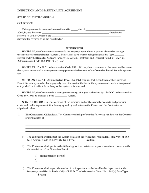 Inspection and Maintenance Agreement - Wake County, North Carolina Download Pdf