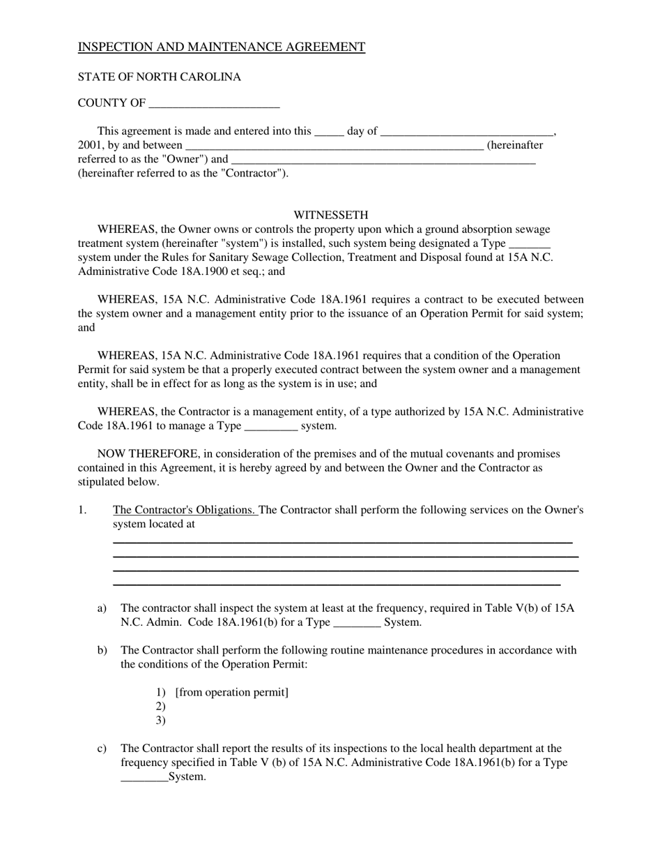 Inspection and Maintenance Agreement - Wake County, North Carolina, Page 1