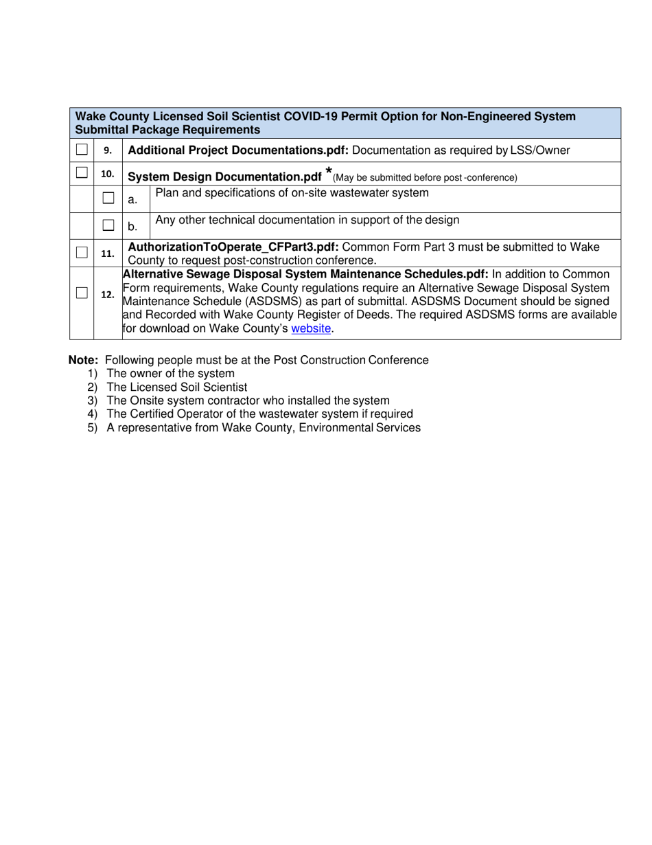Checklist for Wake County common Form for Licensed Soil Scientist Covid-19 Permit Option for Non-engineered Systems - Wake County, North Carolina, Page 2
