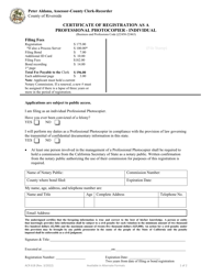 Form ACR618 Certificate of Registration as a Professional Photocopier - Individual - County of Riverside, California