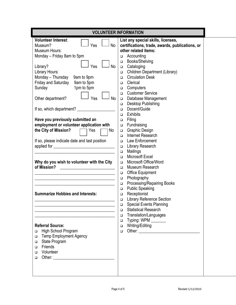 Volunteer Application - City of Mission, Texas, Page 4