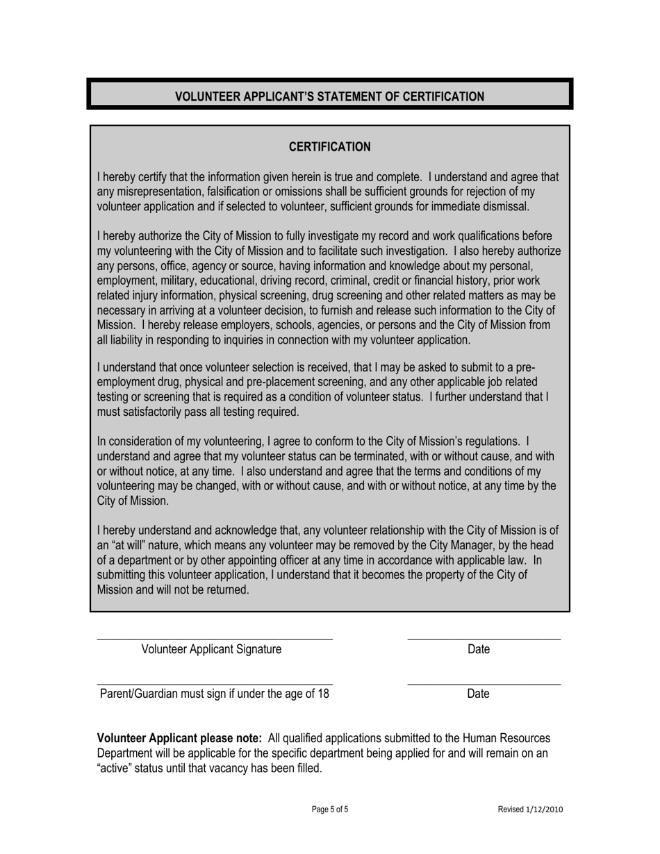 Volunteer Application - City of Mission, Texas, Page 5