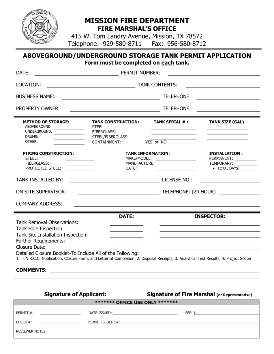 City of Mission, Texas Aboveground/Underground Storage Tank Permit