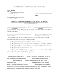 Document preview: Counsel's Authority to Present Guilty Plea in Absentia (Traffic Cases Only) - Franklin County, Ohio