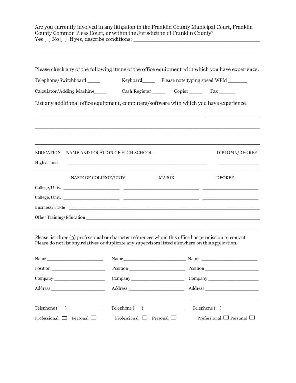 Employment Application - Franklin County, Ohio, Page 3