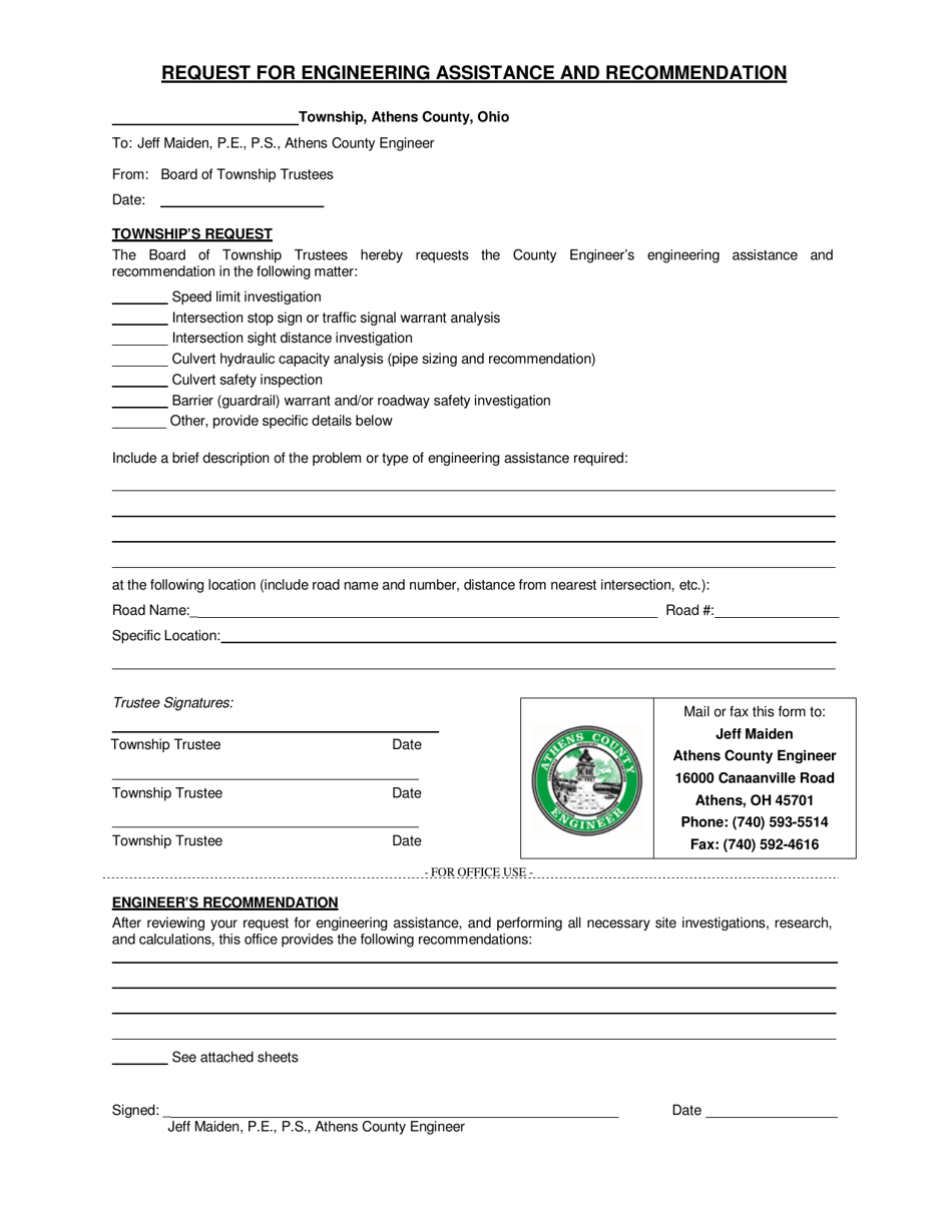 Request for Engineering Assistance and Recommendation - Athens County, Ohio, Page 1