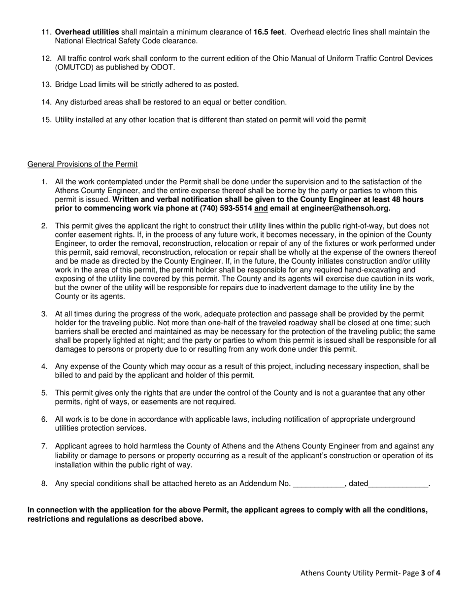 Athens County Utility Application / Permit - Athens County, Ohio, Page 3