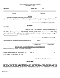 Document preview: Motion and Order for Examination of Judgment Debtor - Franklin County, Ohio
