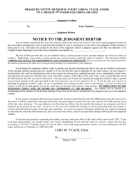 Document preview: Wage Notice to the Judgment Debtor - Franklin County, Ohio