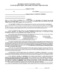 Document preview: Other Than Wage Notice to Judgment Debtor - Franklin County, Ohio
