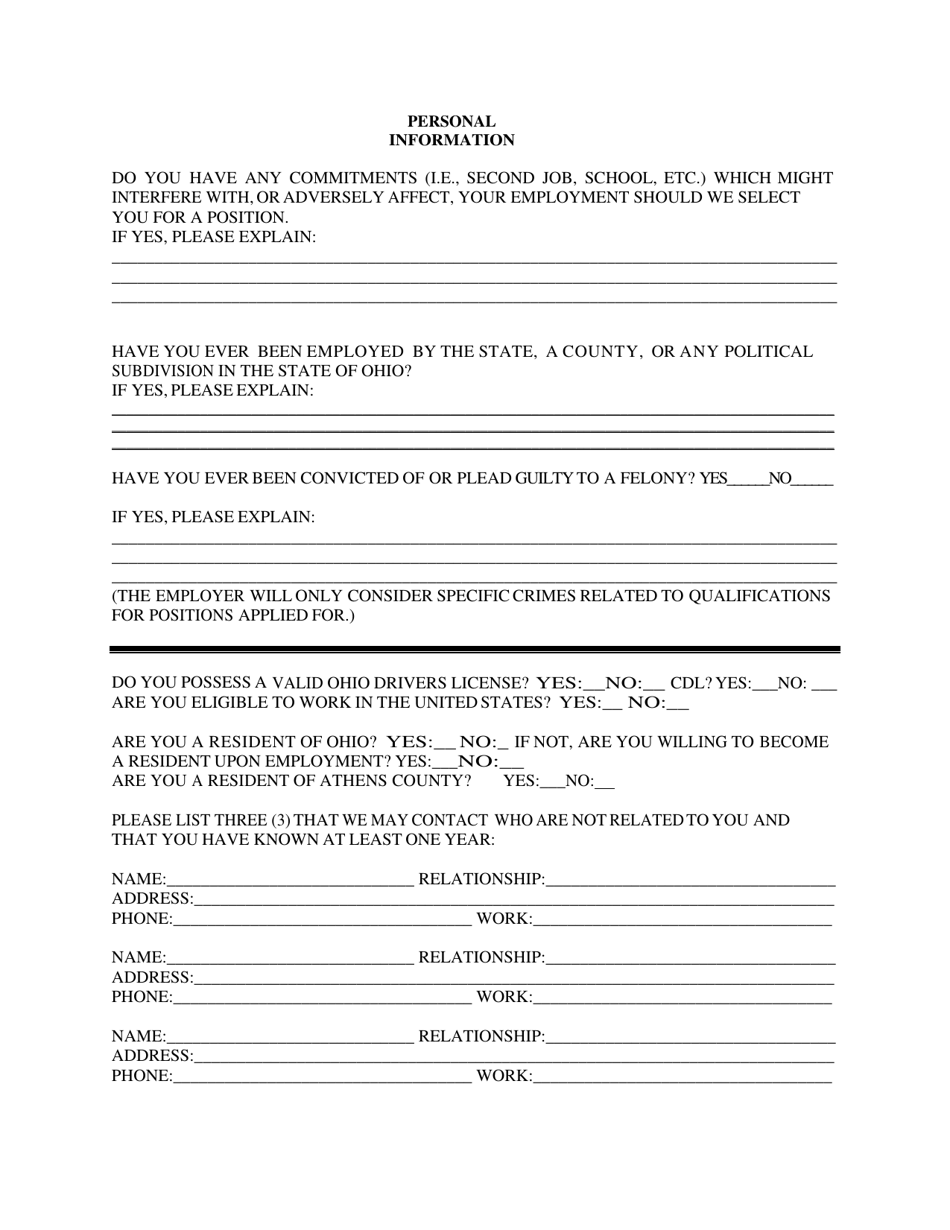 Application for Employment - Athens County, Ohio, Page 5