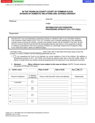 Document preview: Form 10.01-F Information for Parenting Proceeding Affidavit (R.c. 3127.23(A)) - Franklin County, Ohio